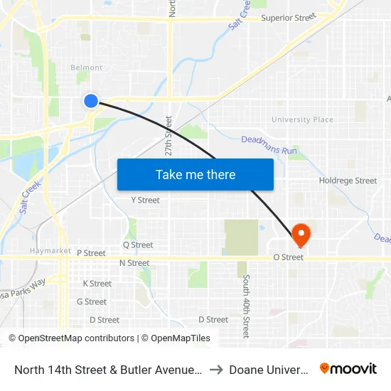 North 14th Street & Butler Avenue, NE to Doane University map