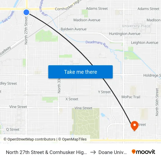 North 27th Street & Cornhusker Highway, SW to Doane University map
