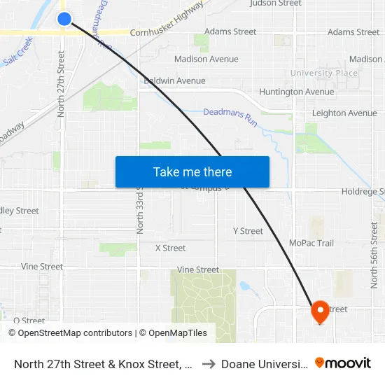 North 27th Street & Knox Street, Se to Doane University map
