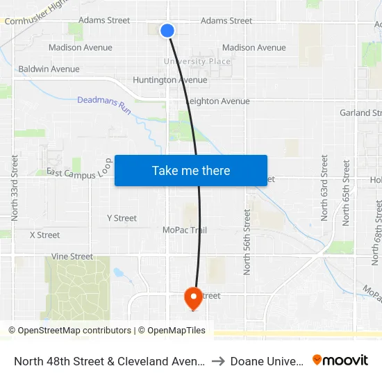 North 48th Street & Cleveland Avenue, NW to Doane University map