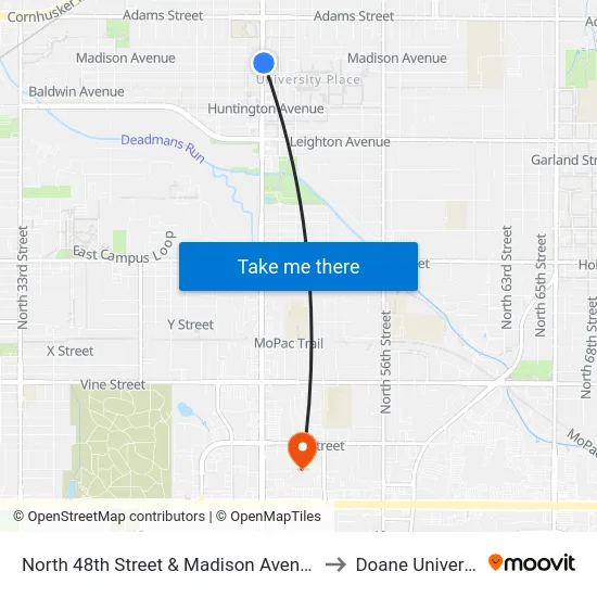 North 48th Street & Madison Avenue, Se to Doane University map
