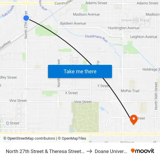 North 27th Street & Theresa Street, NW to Doane University map
