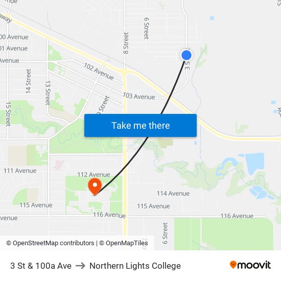 3 St & 100a Ave to Northern Lights College map