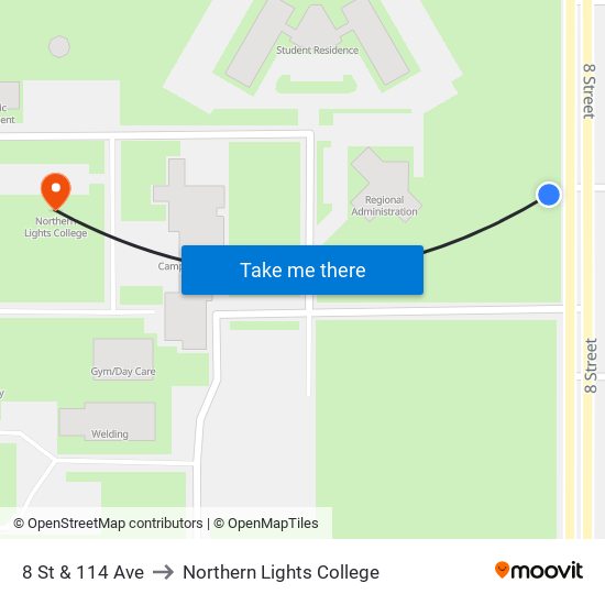 8 St & 114 Ave to Northern Lights College map