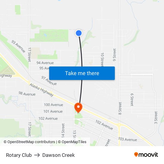 Rotary Club to Dawson Creek map