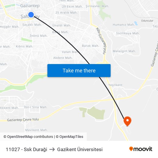11027 - Ssk Duraği to Gazikent Üniversitesi map
