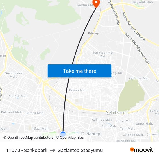 11070 - Sankopark to Gaziantep Stadyumu map