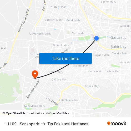 11109 - Sankopark to Tıp Fakültesi Hastanesi map