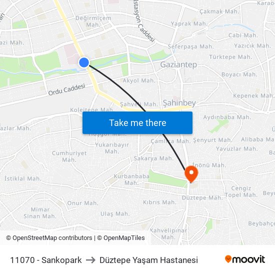 11070 - Sankopark to Düztepe Yaşam Hastanesi map