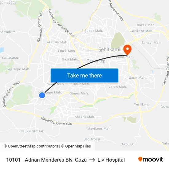 10101 - Adnan Menderes Blv. Gazü to Liv Hospital map