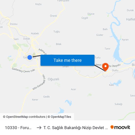 10330 - Forum Avm to T. C. Sağlık Bakanlığı Nizip Devlet Hastanesi map