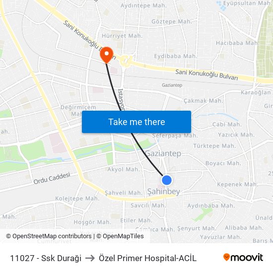11027 - Ssk Duraği to Özel Primer Hospital-ACİL map