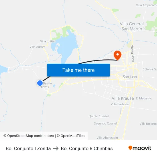 Bo. Conjunto I Zonda to Bo. Conjunto 8 Chimbas map