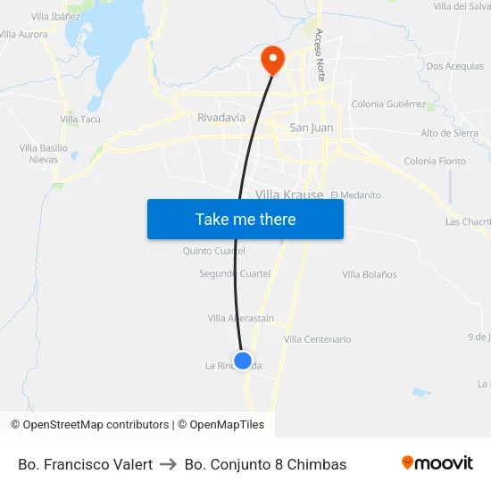 Bo. Francisco Valert to Bo. Conjunto 8 Chimbas map