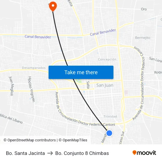 Bo. Santa Jacinta to Bo. Conjunto 8 Chimbas map