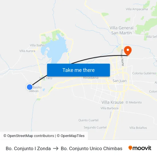 Bo. Conjunto I Zonda to Bo. Conjunto Unico Chimbas map