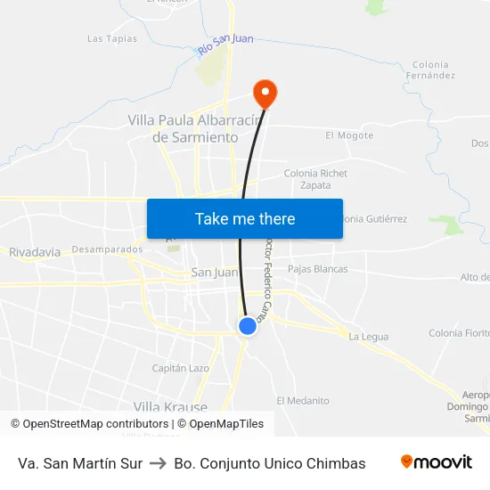 Va. San Martín Sur to Bo. Conjunto Unico Chimbas map