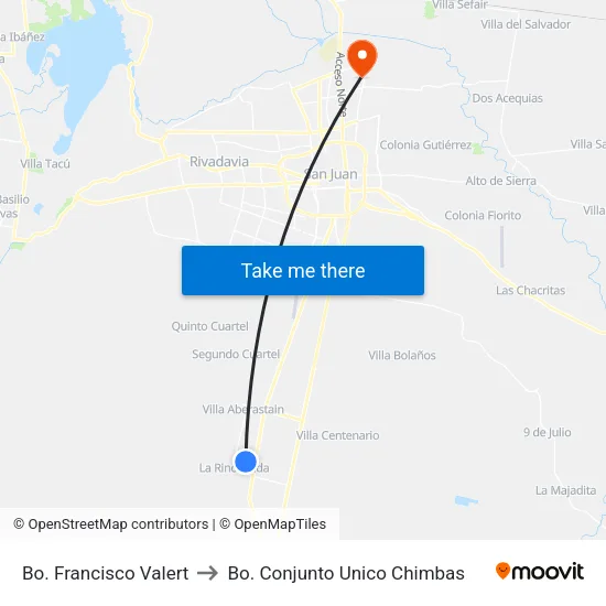 Bo. Francisco Valert to Bo. Conjunto Unico Chimbas map