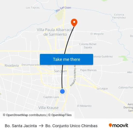 Bo. Santa Jacinta to Bo. Conjunto Unico Chimbas map