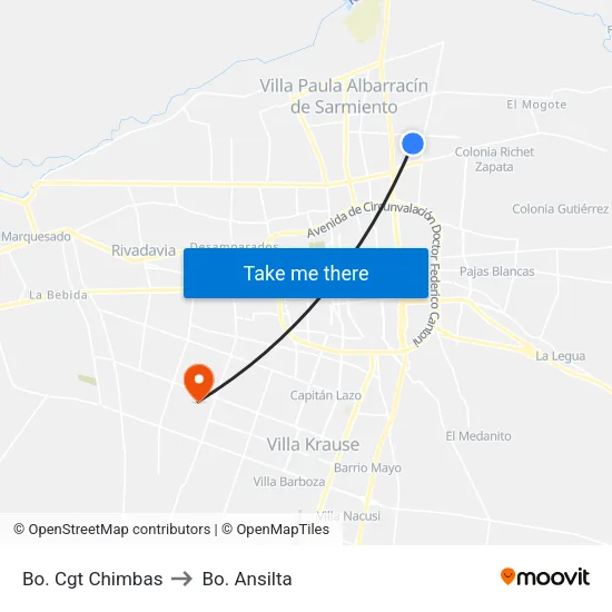 Bo. Cgt Chimbas to Bo. Ansilta map