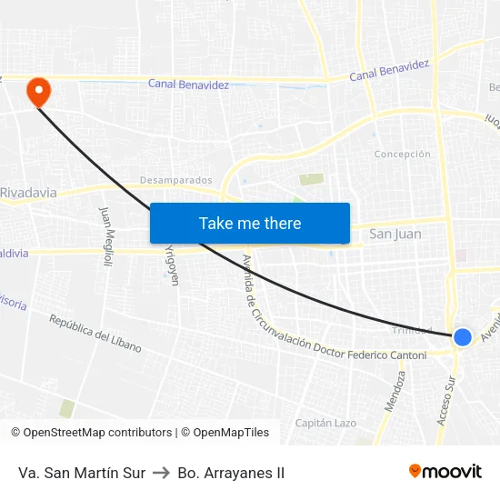 Va. San Martín Sur to Bo. Arrayanes II map