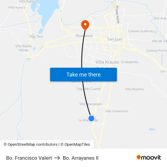 Bo. Francisco Valert to Bo. Arrayanes II map