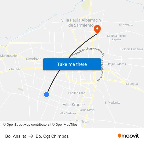 Bo. Ansilta to Bo. Cgt Chimbas map