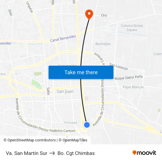 Va. San Martín Sur to Bo. Cgt Chimbas map