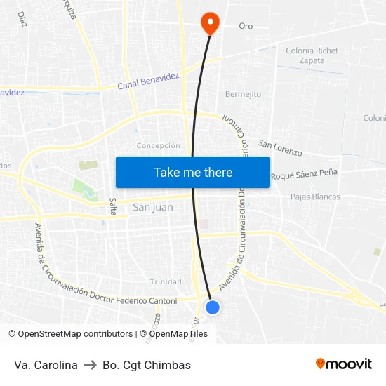 Va. Carolina to Bo. Cgt Chimbas map