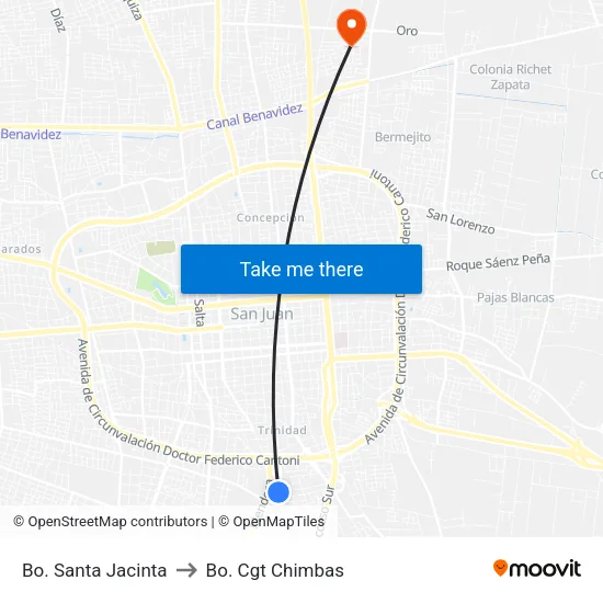 Bo. Santa Jacinta to Bo. Cgt Chimbas map