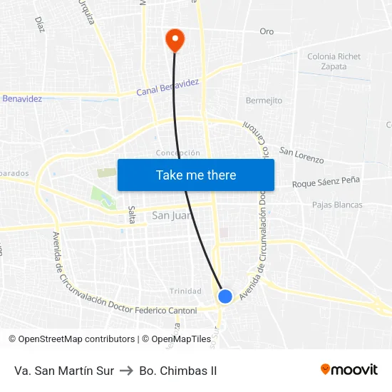 Va. San Martín Sur to Bo. Chimbas II map