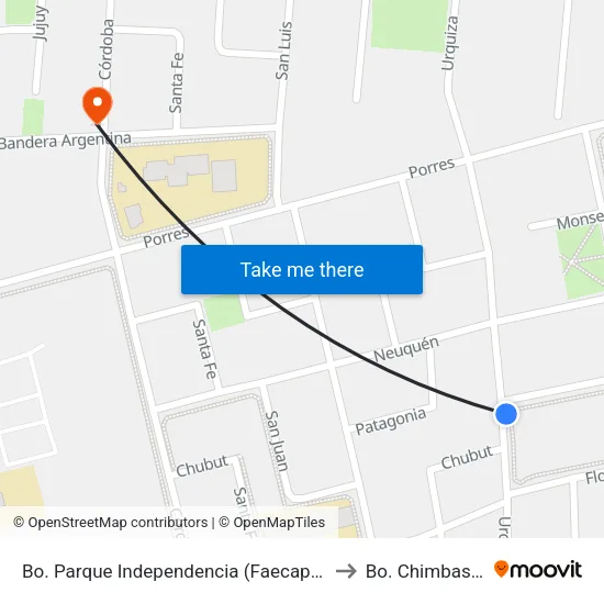 Bo. Parque Independencia  (Faecapp) to Bo. Chimbas II map