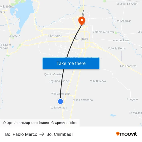 Bo. Pablo Marco to Bo. Chimbas II map