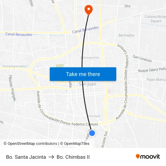 Bo. Santa Jacinta to Bo. Chimbas II map