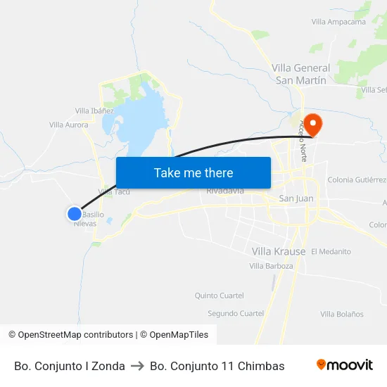 Bo. Conjunto I Zonda to Bo. Conjunto 11 Chimbas map