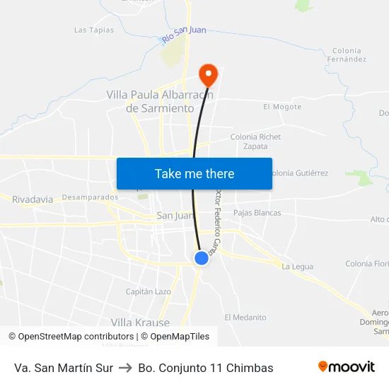 Va. San Martín Sur to Bo. Conjunto 11 Chimbas map