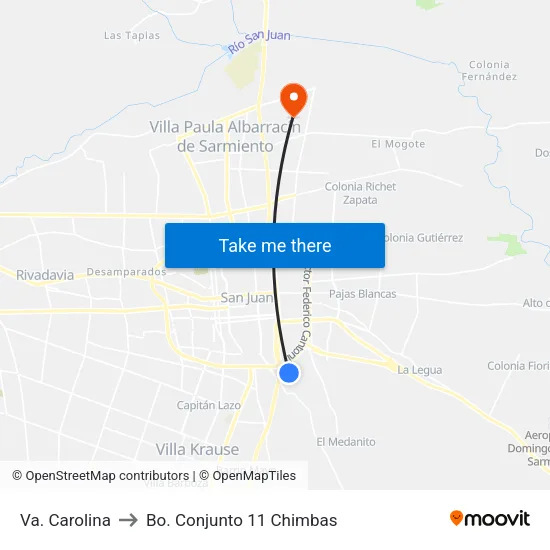 Va. Carolina to Bo. Conjunto 11 Chimbas map