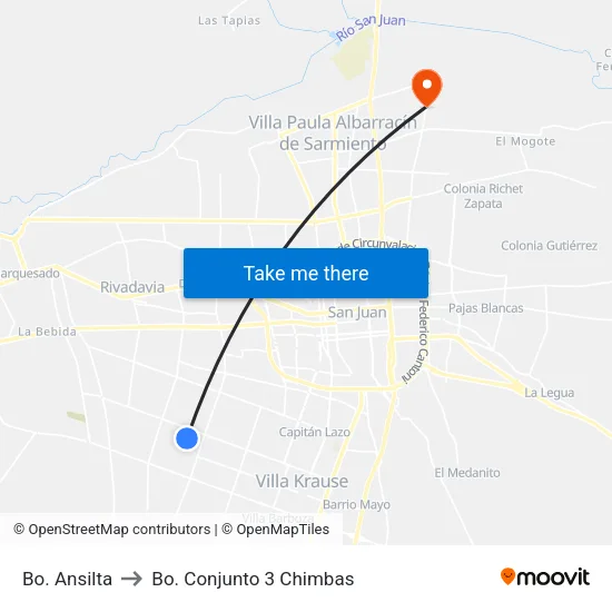 Bo. Ansilta to Bo. Conjunto 3 Chimbas map