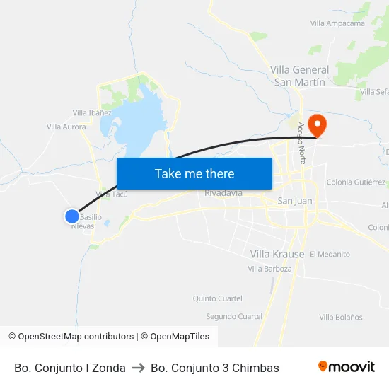 Bo. Conjunto I Zonda to Bo. Conjunto 3 Chimbas map