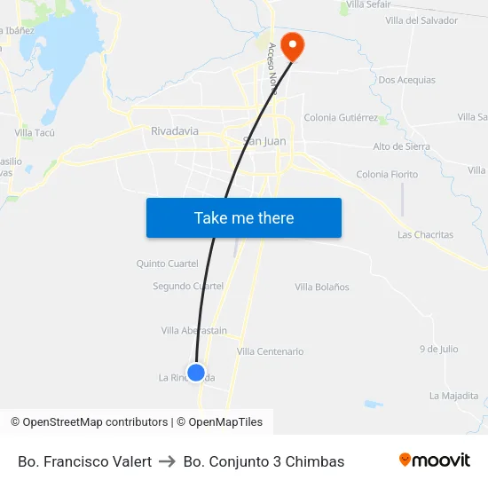 Bo. Francisco Valert to Bo. Conjunto 3 Chimbas map