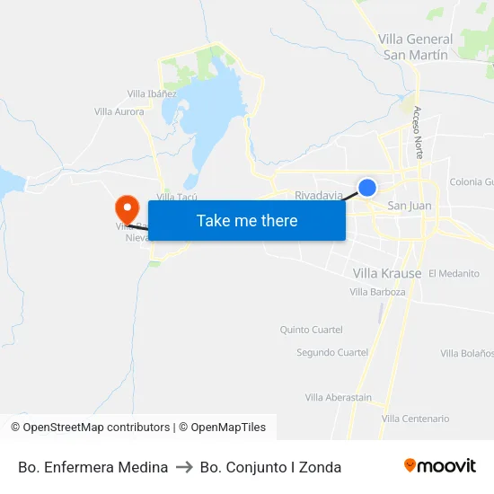 Bo. Enfermera Medina to Bo. Conjunto I Zonda map
