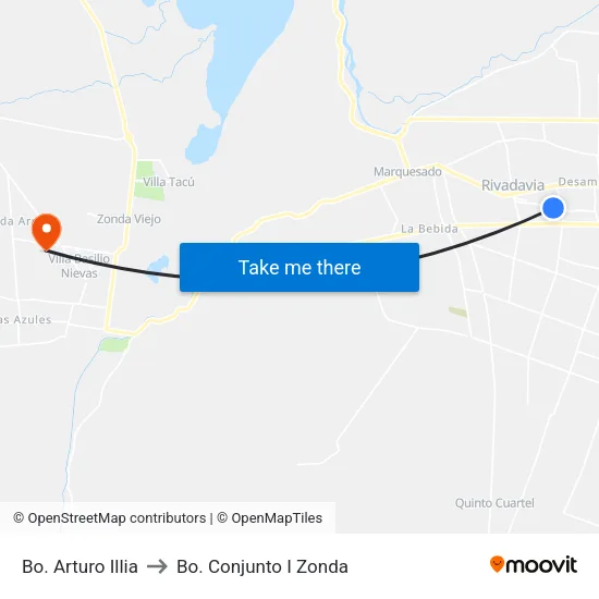 Bo. Arturo Illia to Bo. Conjunto I Zonda map