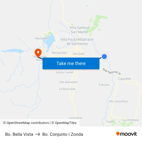 Bo. Bella Vista to Bo. Conjunto I Zonda map