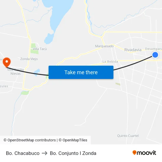 Bo. Chacabuco to Bo. Conjunto I Zonda map