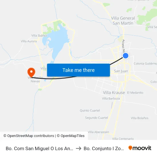 Bo. Com San Miguel O Los Andes to Bo. Conjunto I Zonda map
