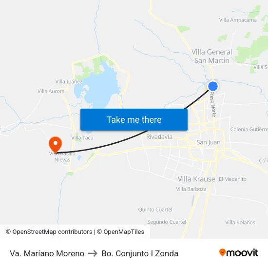 Va. Maríano Moreno to Bo. Conjunto I Zonda map