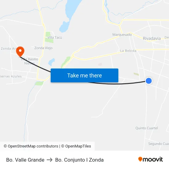Bo. Valle Grande to Bo. Conjunto I Zonda map