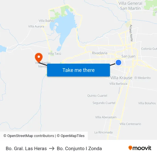 Bo. Gral. Las Heras to Bo. Conjunto I Zonda map