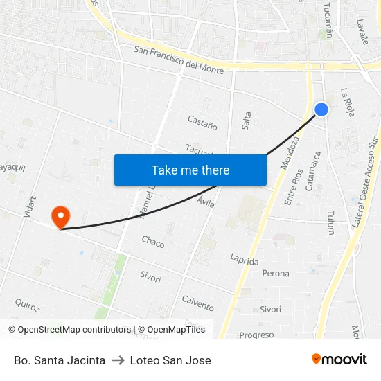 Bo. Santa Jacinta to Loteo San Jose map