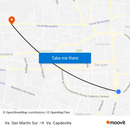 Va. San Martín Sur to Va. Capdevilla map